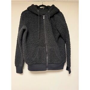 Marc New York‎ Andrew Marc Black Sherpa Full Zip Hooded Jacket Mens Large
